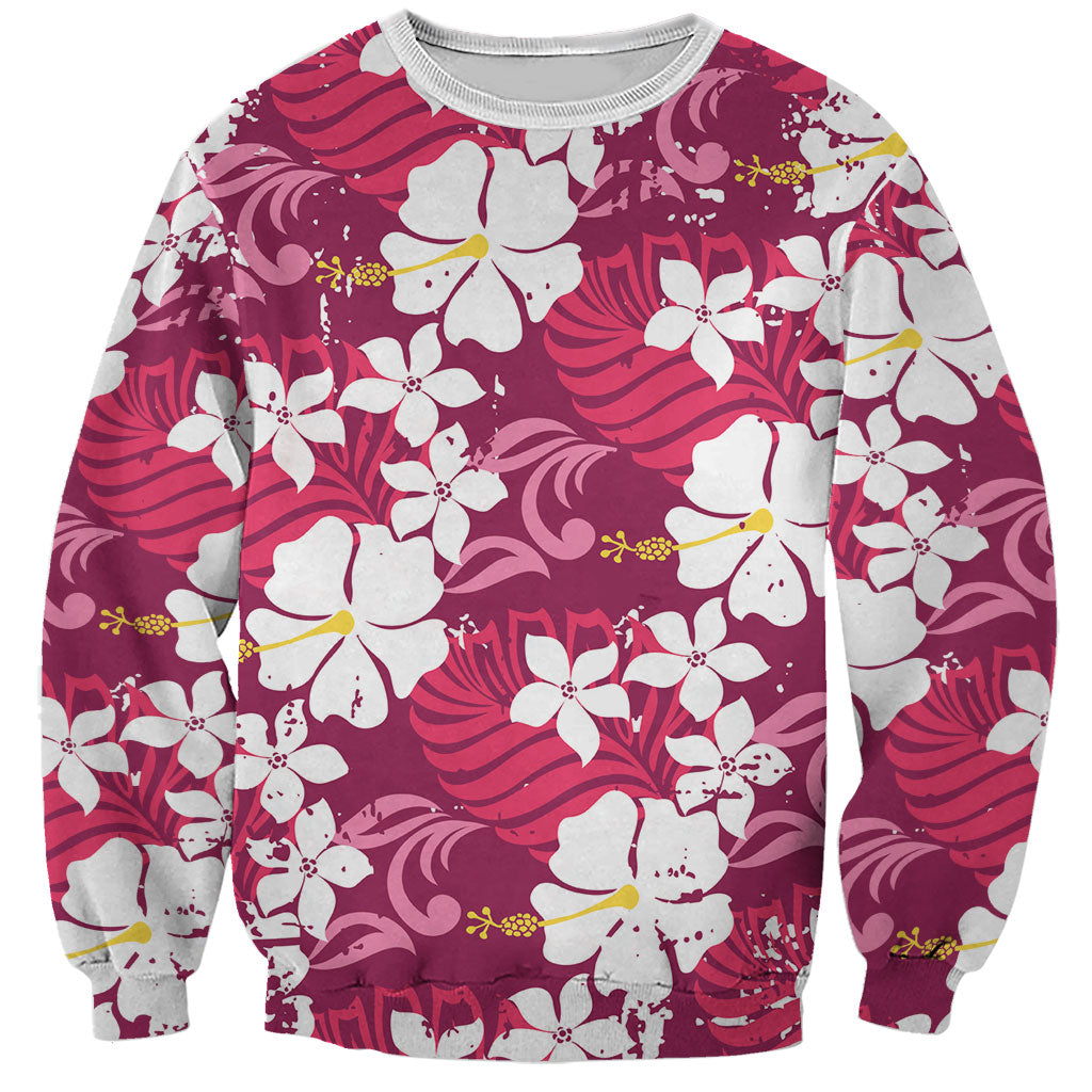 Pink Hawaiian Hibiscus Monstera Sweatshirt Grunge Stylized LT01 Unisex Pink - Polynesian Pride