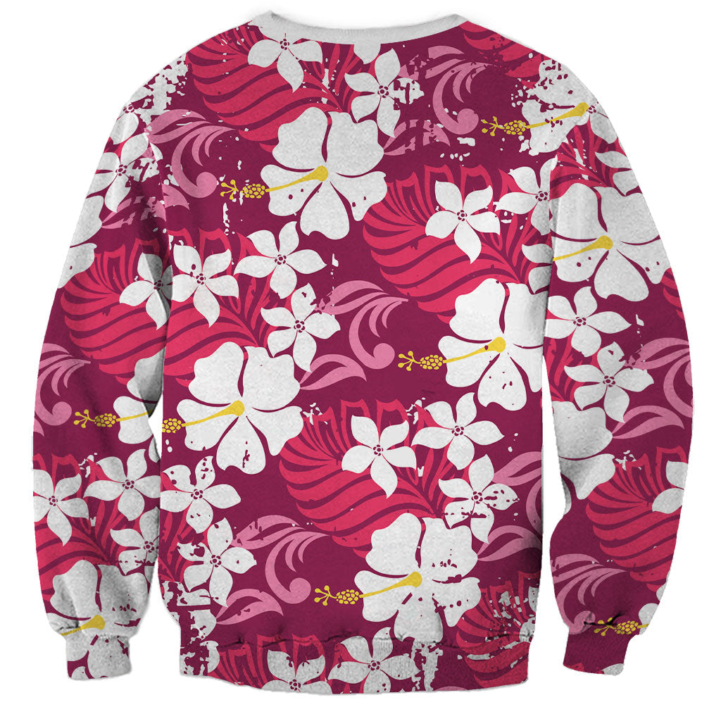 Pink Hawaiian Hibiscus Monstera Sweatshirt Grunge Stylized LT01 - Polynesian Pride