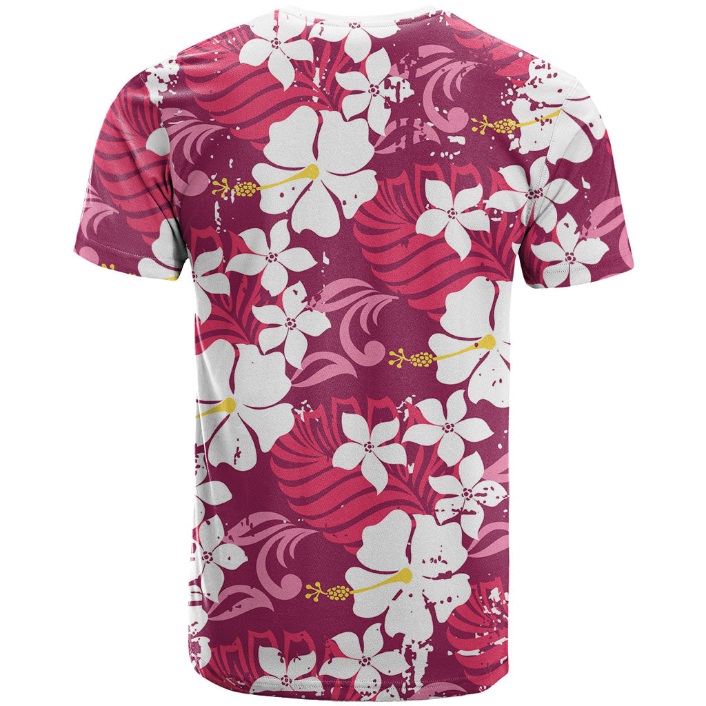 Pink Hawaiian Hibiscus Monstera T Shirt Grunge Stylized LT01 - Polynesian Pride