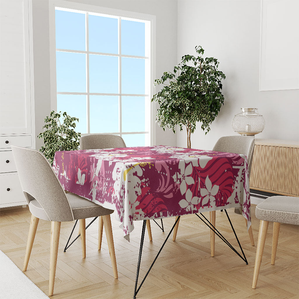 Pink Hawaiian Hibiscus Monstera Tablecloth Grunge Stylized