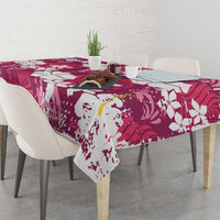 Pink Hawaiian Hibiscus Monstera Tablecloth Grunge Stylized