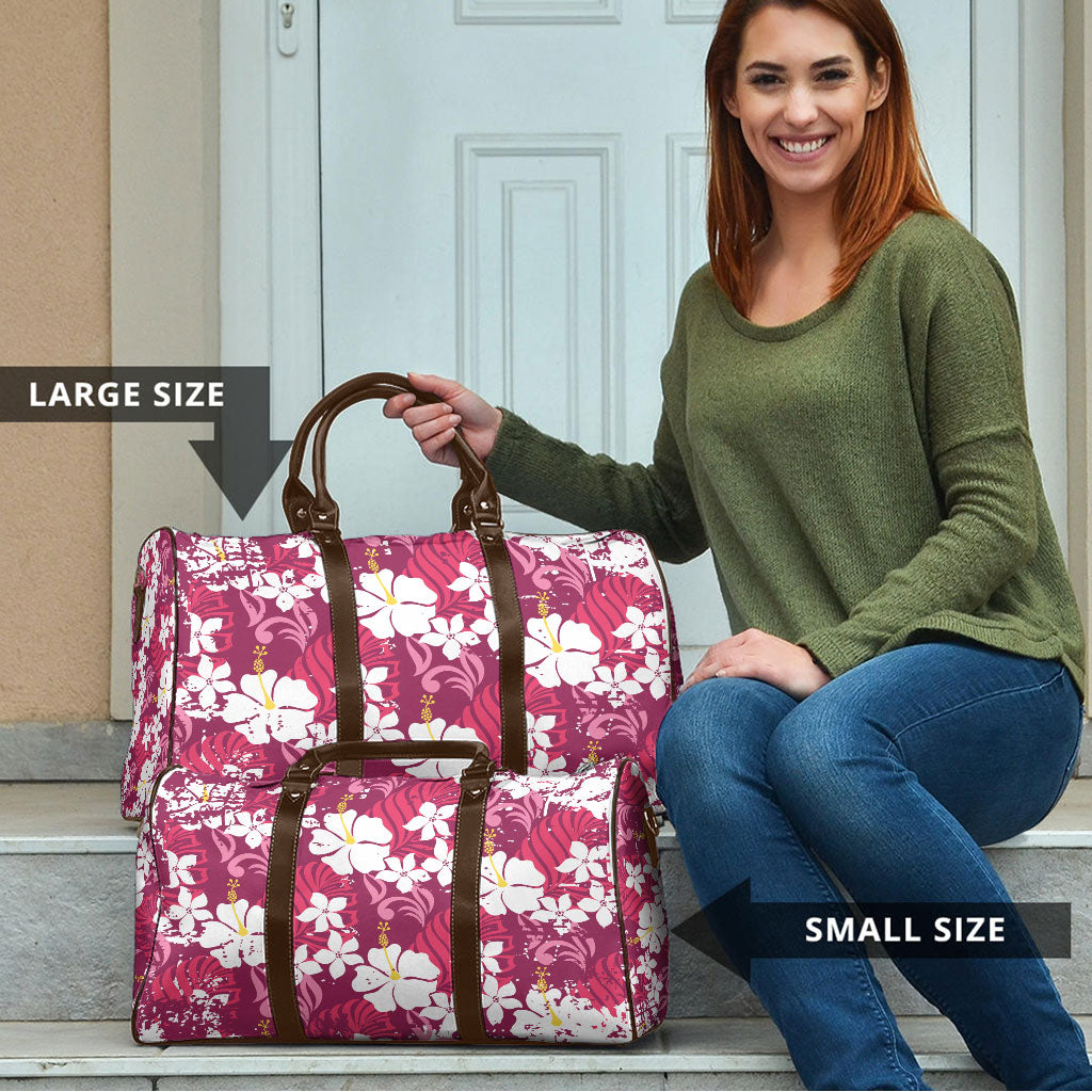 Pink Hawaiian Hibiscus Monstera Travel Bag Grunge Stylized LT01 - Polynesian Pride
