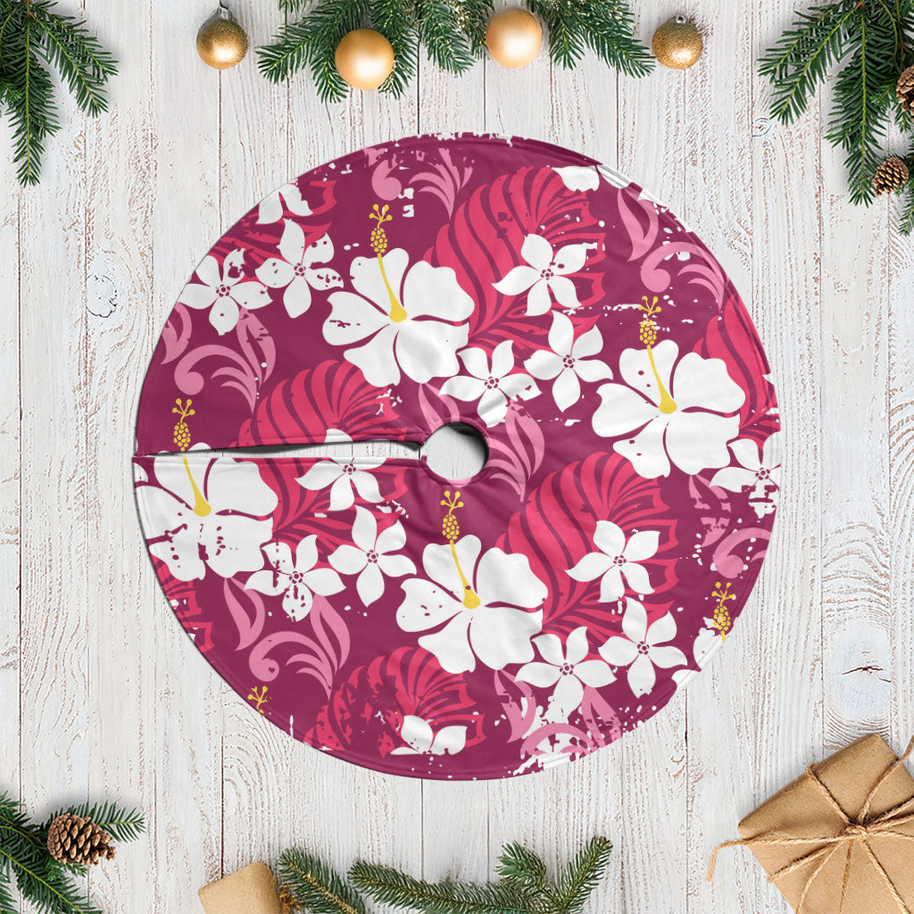 Pink Hawaiian Hibiscus Monstera Tree Skirt Grunge Stylized LT01 Casual Pink - Polynesian Pride
