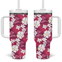 Pink Hawaiian Hibiscus Monstera Tumbler With Handle Grunge Stylized LT01 One Size: 40 oz Pink - Polynesian Pride
