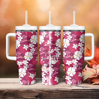 Pink Hawaiian Hibiscus Monstera Tumbler With Handle Grunge Stylized LT01 - Polynesian Pride