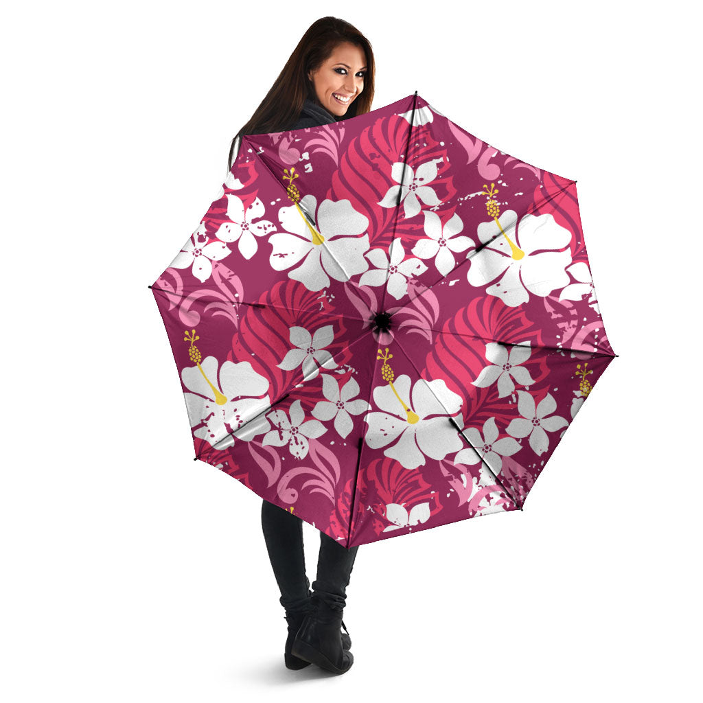 Pink Hawaiian Hibiscus Monstera Umbrella Grunge Stylized