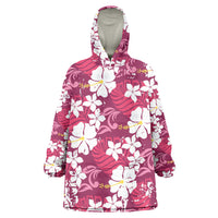 Pink Hawaiian Hibiscus Monstera Wearable Blanket Hoodie Grunge Stylized LT01 One Size Pink - Polynesian Pride