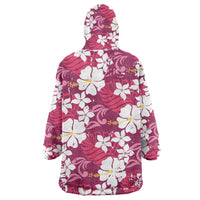 Pink Hawaiian Hibiscus Monstera Wearable Blanket Hoodie Grunge Stylized LT01 - Polynesian Pride