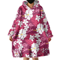 Pink Hawaiian Hibiscus Monstera Wearable Blanket Hoodie Grunge Stylized LT01 - Polynesian Pride