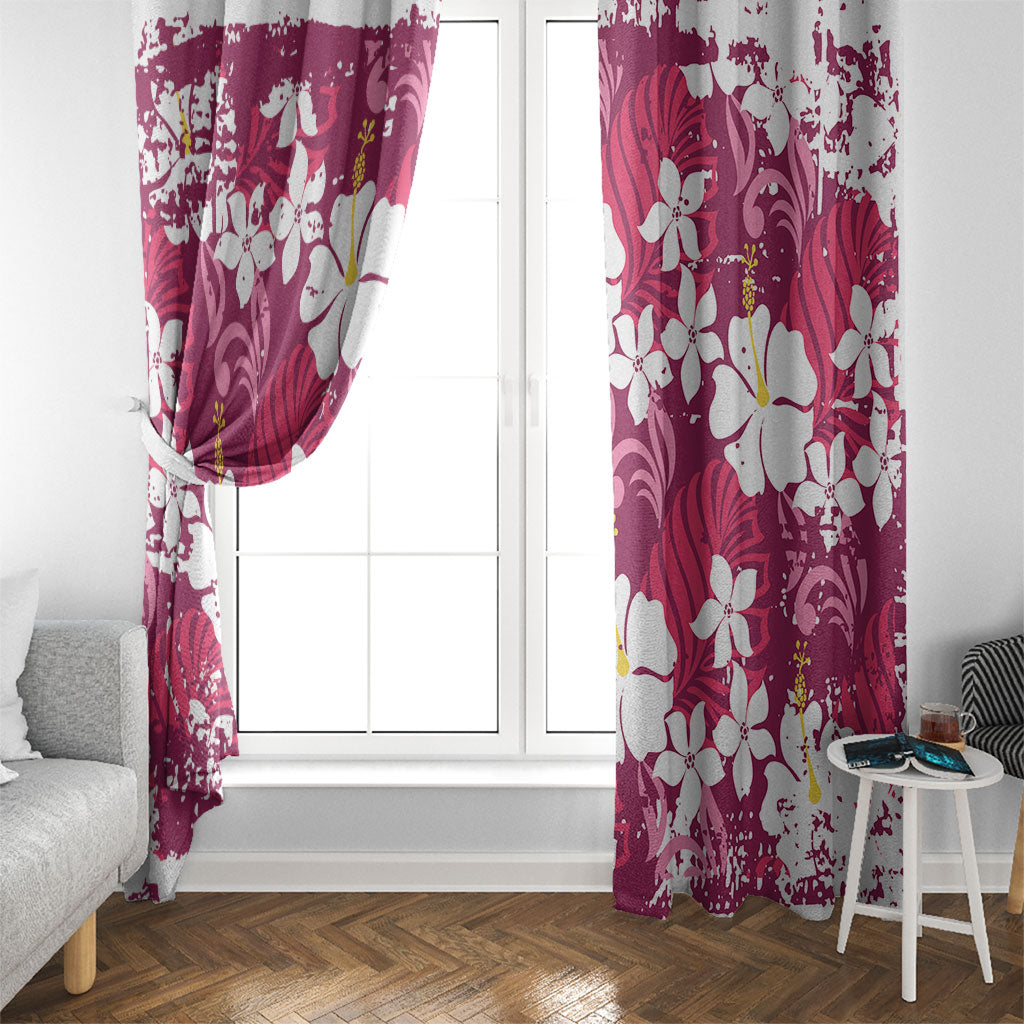 Pink Hawaiian Hibiscus Monstera Window Curtain Grunge Stylized