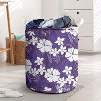 Purple Hawaiian Hibiscus Monstera Laundry Basket Grunge Stylized LT01 Purple - Polynesian Pride
