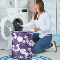 Purple Hawaiian Hibiscus Monstera Laundry Basket Grunge Stylized LT01 - Polynesian Pride