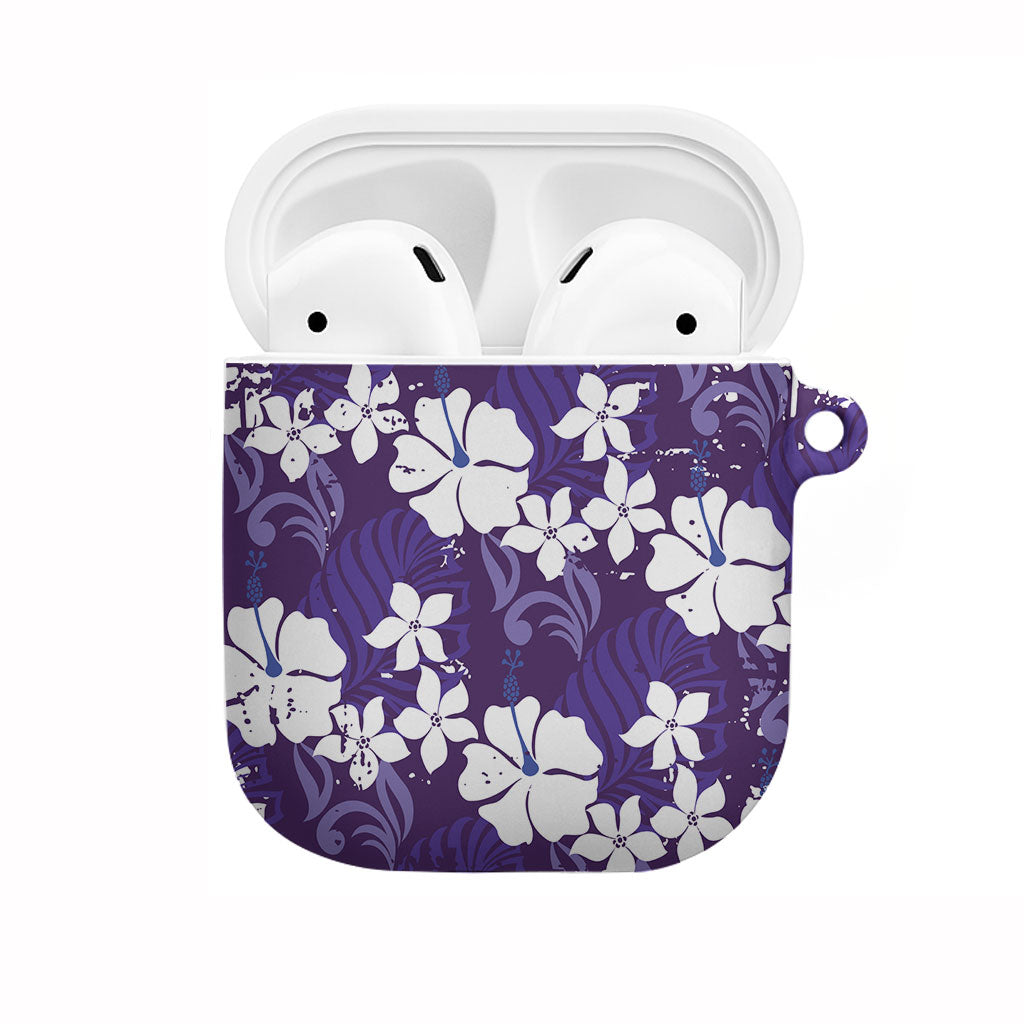 Purple Hawaiian Hibiscus Monstera AirPods Case Grunge Stylized LT01 Purple - Polynesian Pride