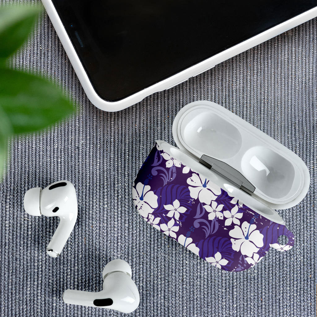Purple Hawaiian Hibiscus Monstera AirPods Case Grunge Stylized LT01 - Polynesian Pride