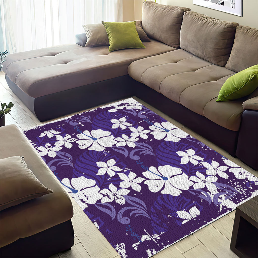 Purple Hawaiian Hibiscus Monstera Area Rug Grunge Stylized LT01 - Polynesian Pride