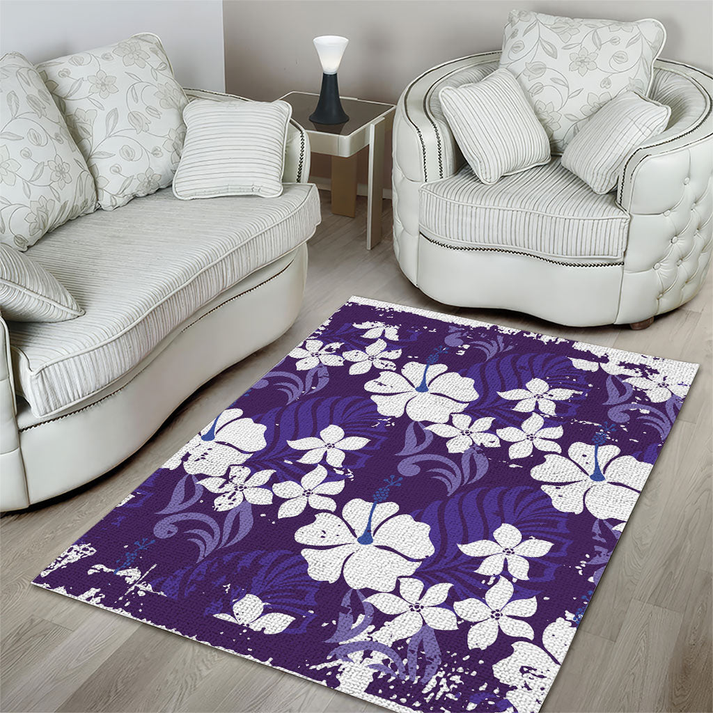 Purple Hawaiian Hibiscus Monstera Area Rug Grunge Stylized LT01 - Polynesian Pride