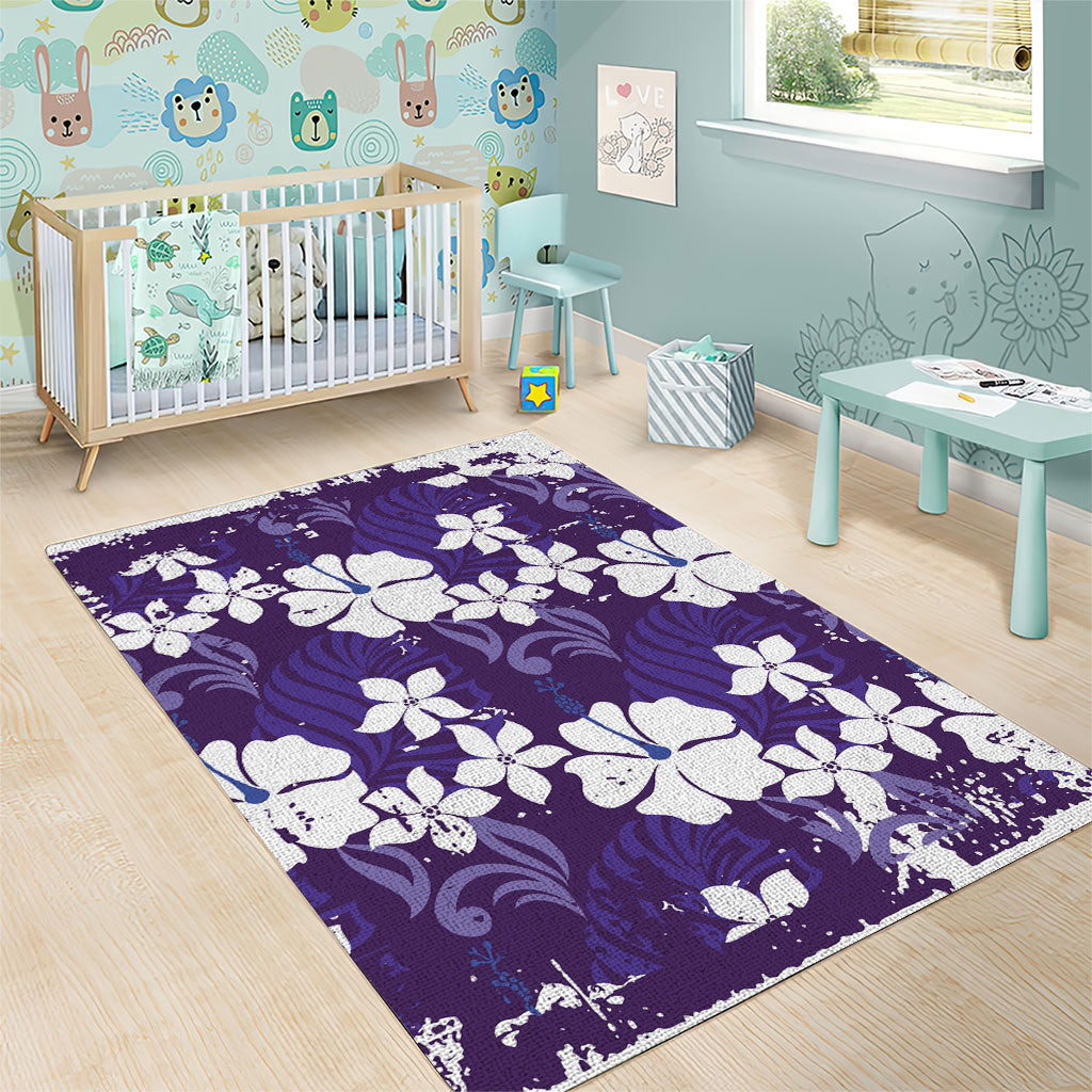 Purple Hawaiian Hibiscus Monstera Area Rug Grunge Stylized LT01 - Polynesian Pride