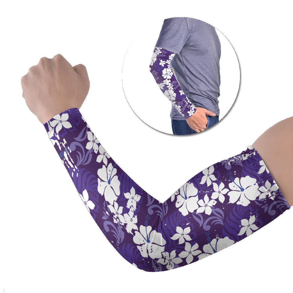 Purple Hawaiian Hibiscus Monstera Arm Sleeves Grunge Stylized