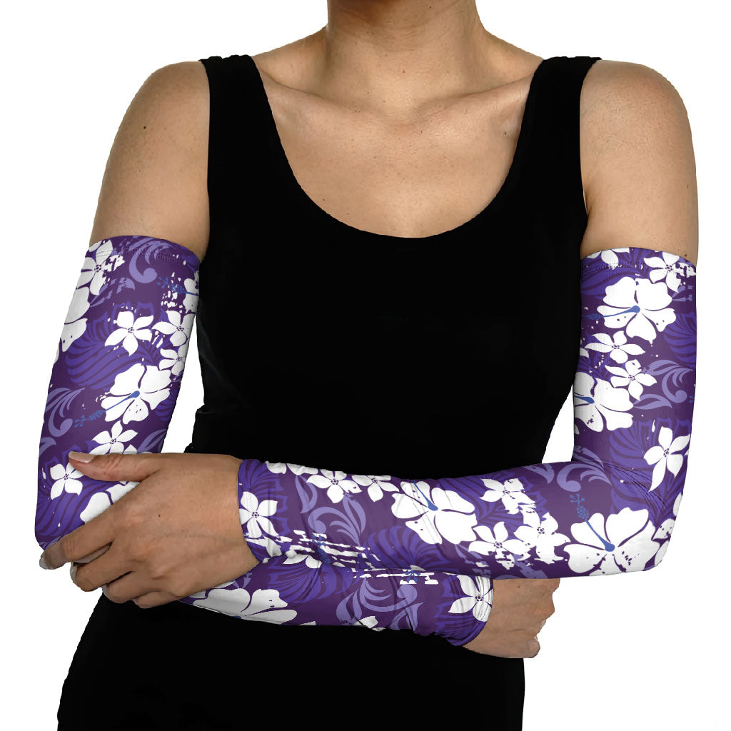 Purple Hawaiian Hibiscus Monstera Arm Sleeves Grunge Stylized