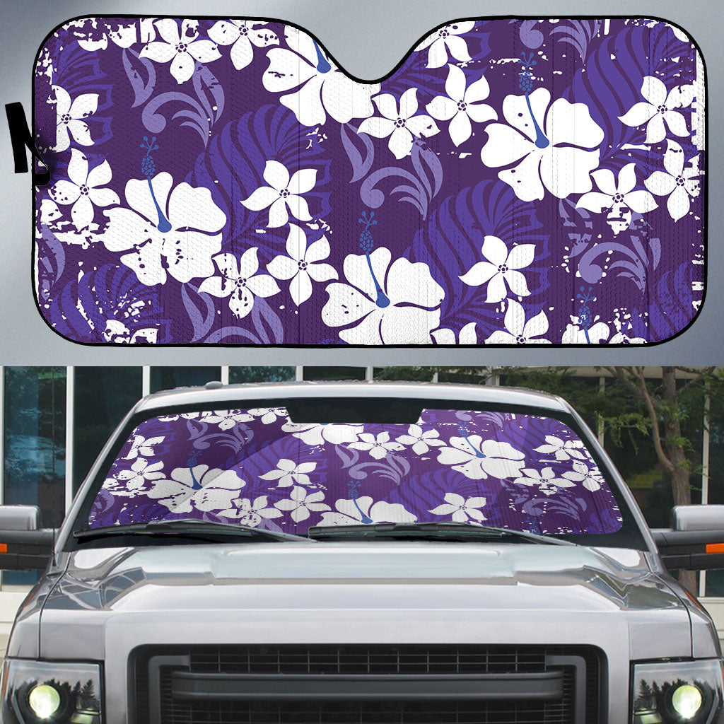 Purple Hawaiian Hibiscus Monstera Auto Sun Shade Grunge Stylized