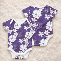 Purple Hawaiian Hibiscus Monstera Baby Onesie Grunge Stylized LT01 - Polynesian Pride