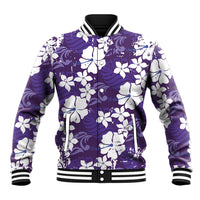 Purple Hawaiian Hibiscus Monstera Baseball Jacket Grunge Stylized LT01 Unisex Purple - Polynesian Pride