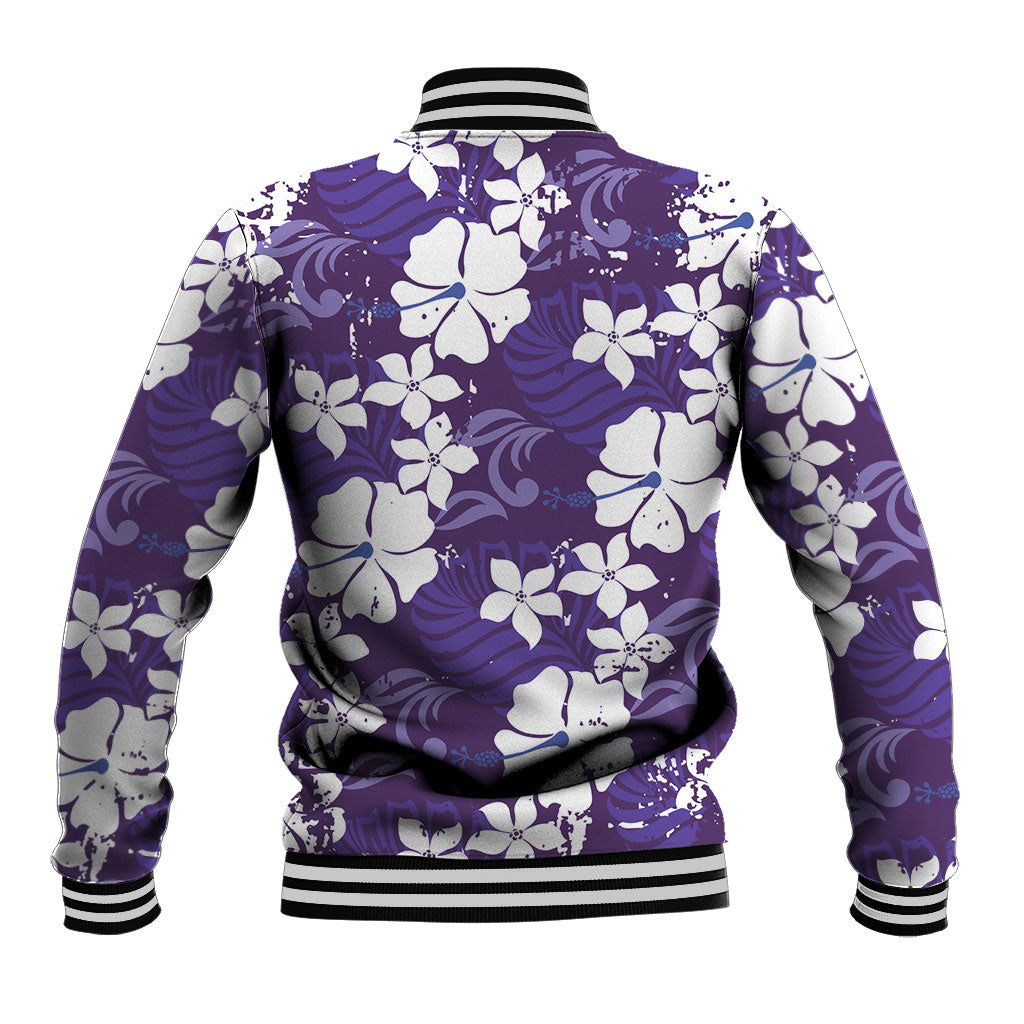 Purple Hawaiian Hibiscus Monstera Baseball Jacket Grunge Stylized LT01 - Polynesian Pride
