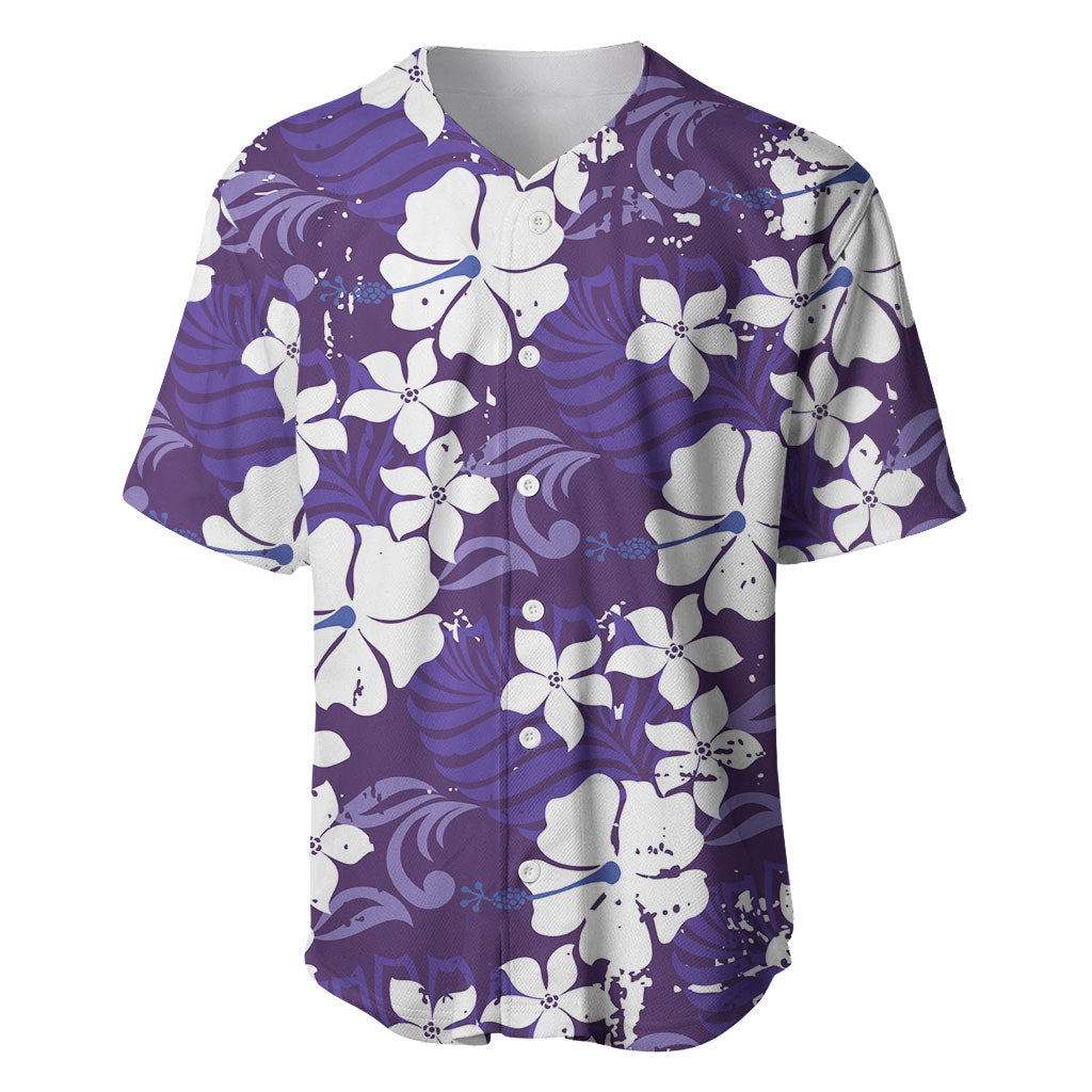 Purple Hawaiian Hibiscus Monstera Baseball Jersey Grunge Stylized