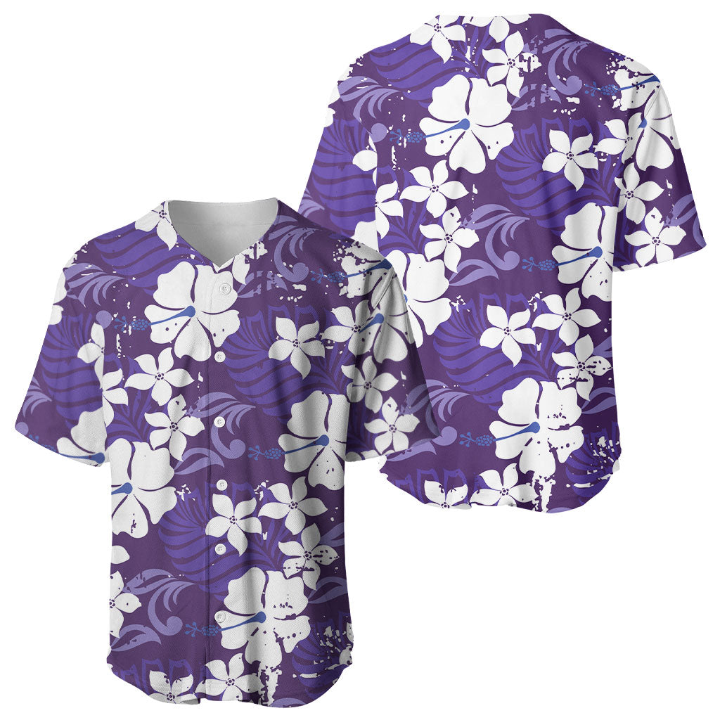 Purple Hawaiian Hibiscus Monstera Baseball Jersey Grunge Stylized