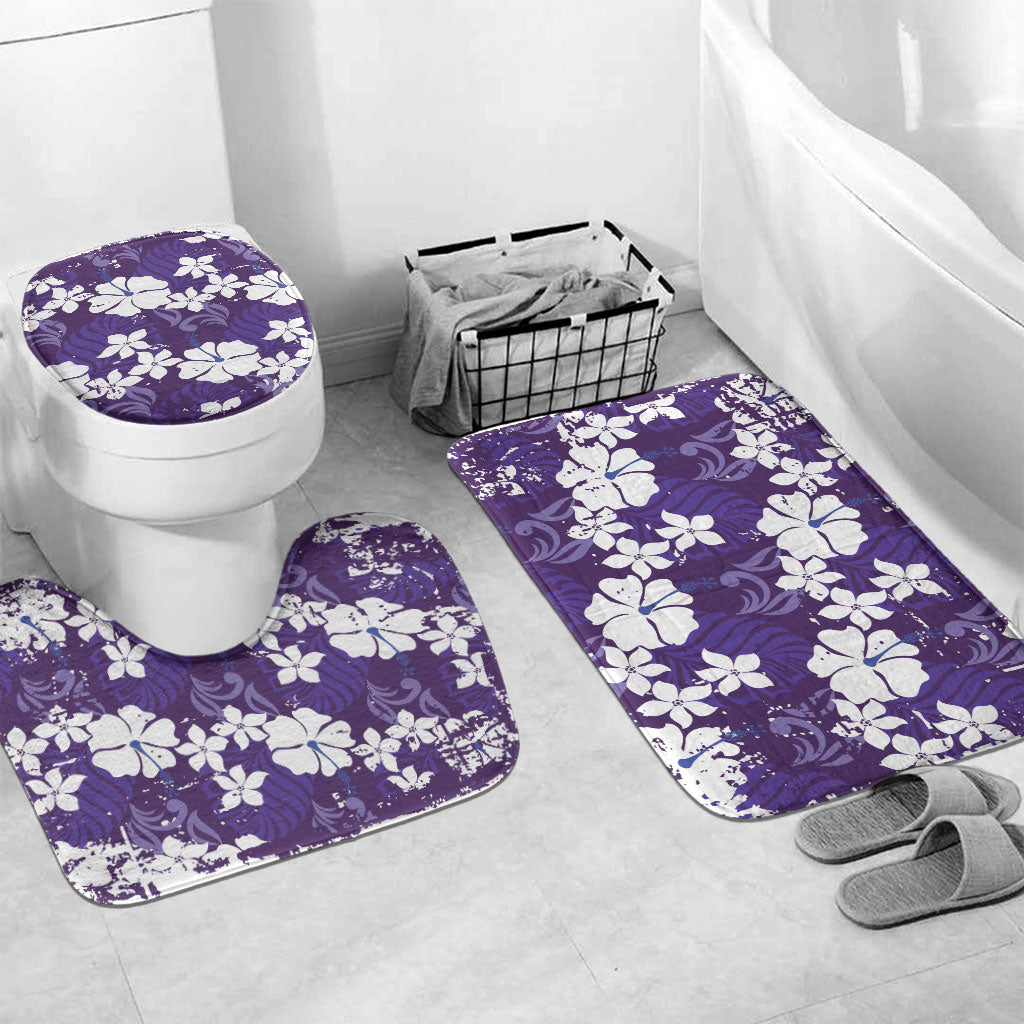 Purple Hawaiian Hibiscus Monstera Bathroom Set Grunge Stylized LT01 Mat Set Only (3 pcs) One Size Purple - Polynesian Pride