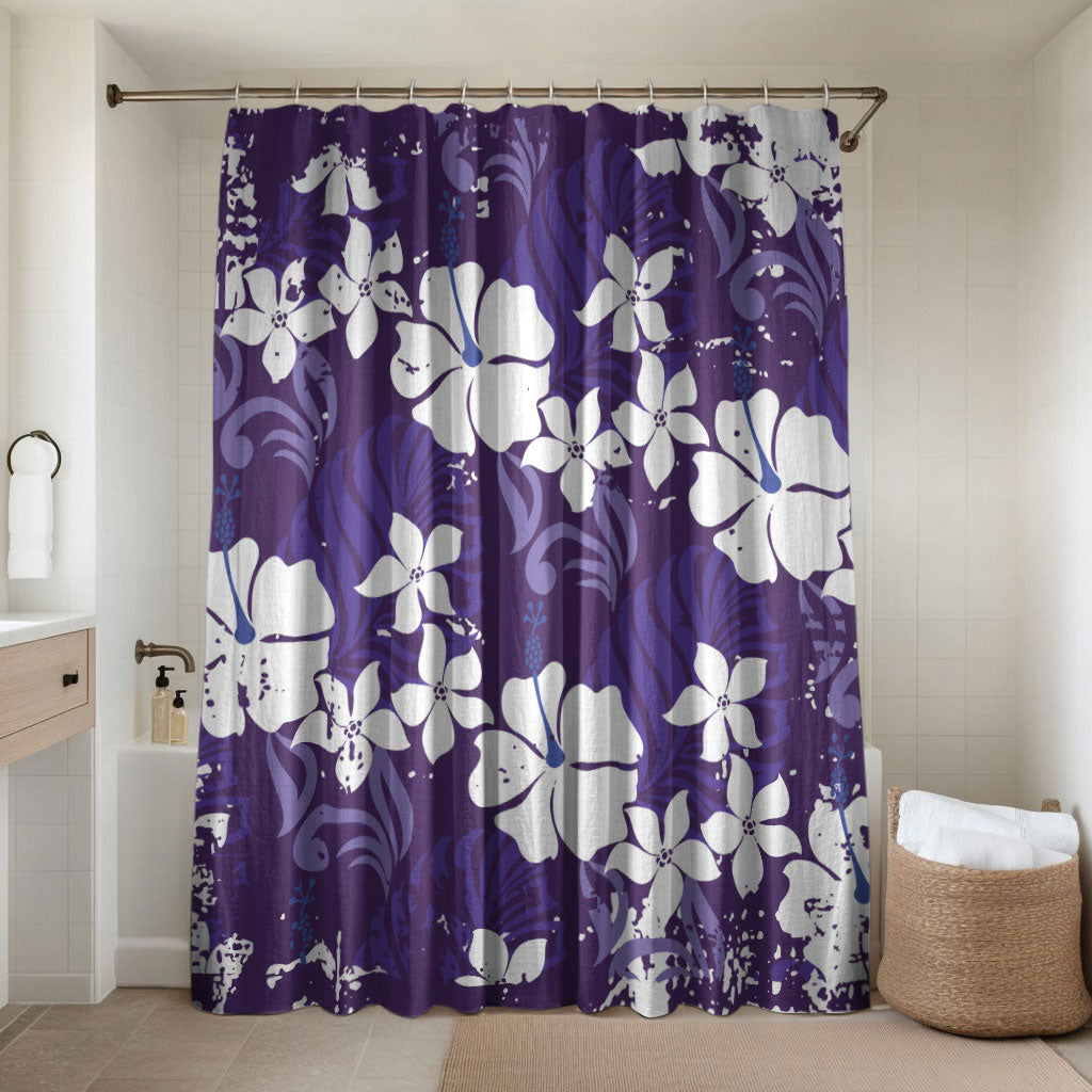 Purple Hawaiian Hibiscus Monstera Bathroom Set Grunge Stylized LT01 Shower Curtain Only Purple - Polynesian Pride