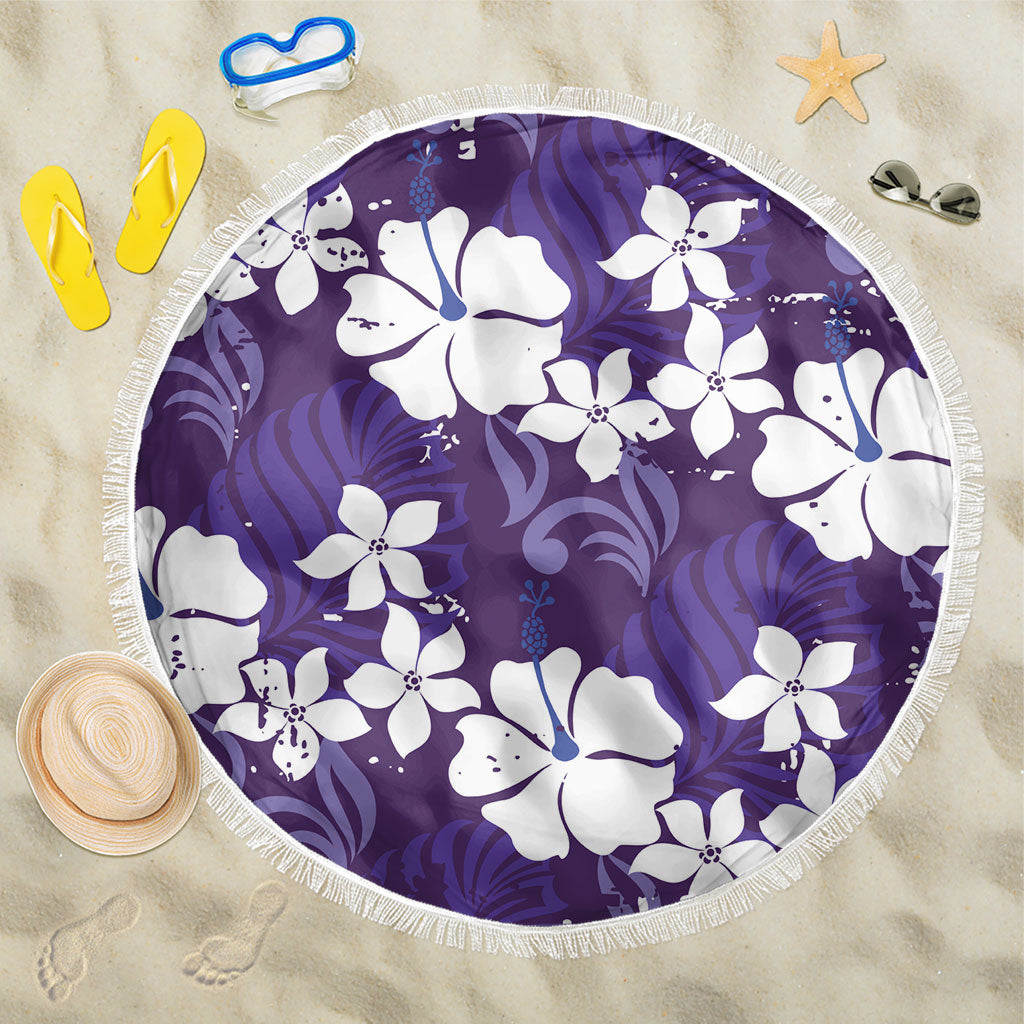Purple Hawaiian Hibiscus Monstera Beach Blanket Grunge Stylized