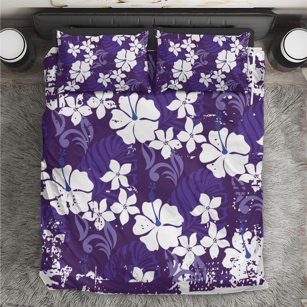 Purple Hawaiian Hibiscus Monstera Bedding Set Grunge Stylized LT01 Purple - Polynesian Pride