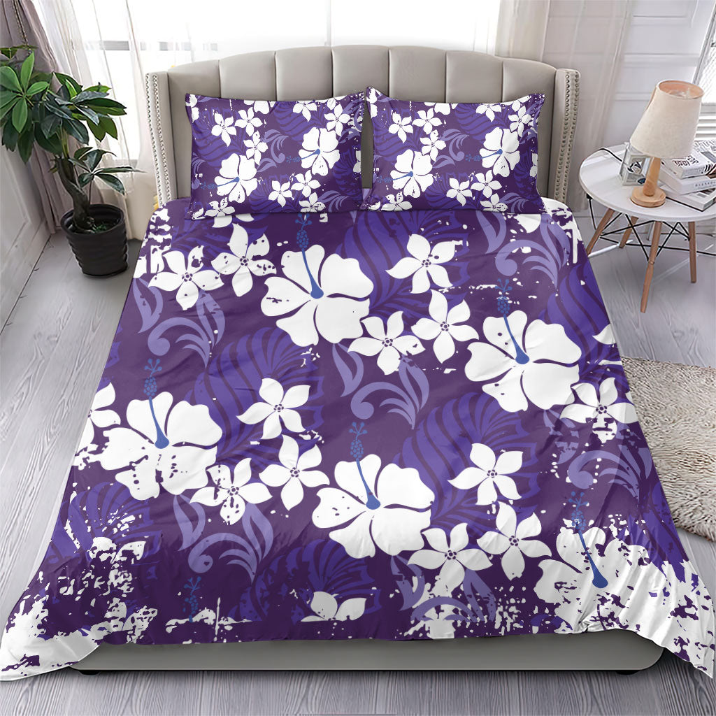 Purple Hawaiian Hibiscus Monstera Bedding Set Grunge Stylized LT01 - Polynesian Pride