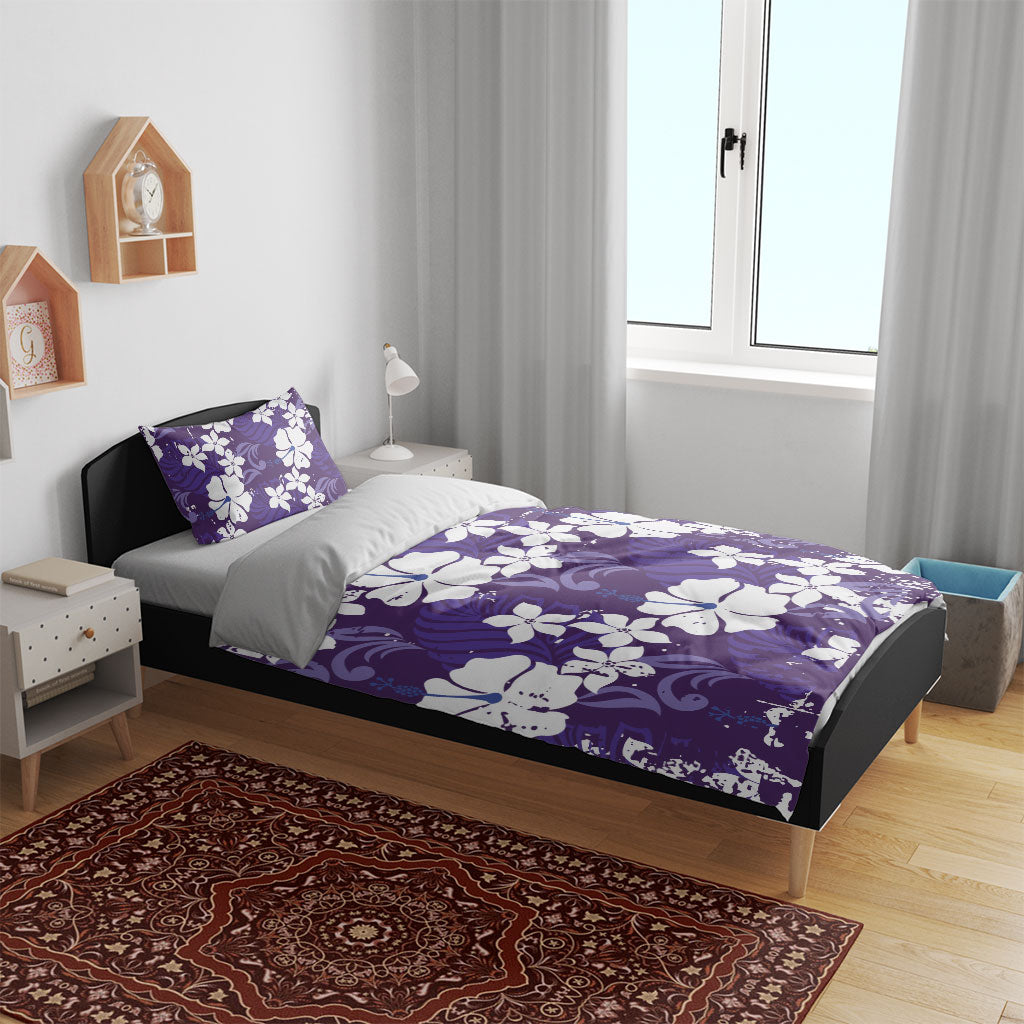 Purple Hawaiian Hibiscus Monstera Bedding Set Grunge Stylized LT01 - Polynesian Pride