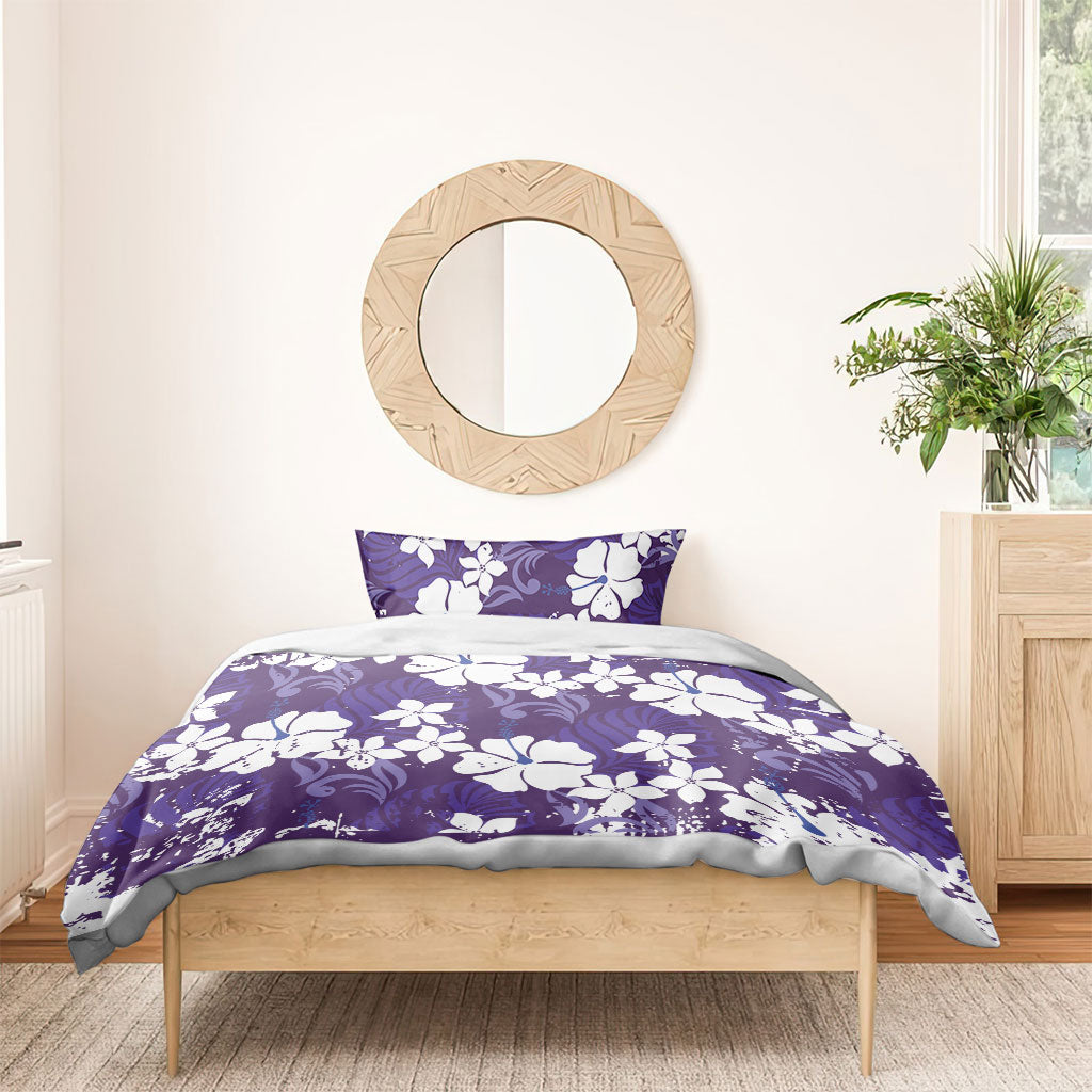 Purple Hawaiian Hibiscus Monstera Bedding Set Grunge Stylized LT01 - Polynesian Pride