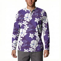 Purple Hawaiian Hibiscus Monstera Button Sweatshirt Grunge Stylized