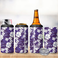 Purple Hawaiian Hibiscus Monstera 4 in 1 Can Cooler Tumbler Grunge Stylized LT01 - Polynesian Pride