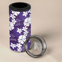 Purple Hawaiian Hibiscus Monstera 4 in 1 Can Cooler Tumbler Grunge Stylized LT01 - Polynesian Pride