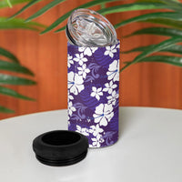 Purple Hawaiian Hibiscus Monstera 4 in 1 Can Cooler Tumbler Grunge Stylized LT01 - Polynesian Pride
