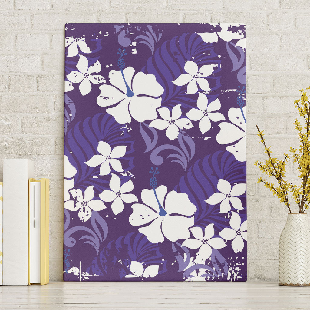 Purple Hawaiian Hibiscus Monstera Canvas Wall Art Grunge Stylized LT01 Without Frame Purple - Polynesian Pride