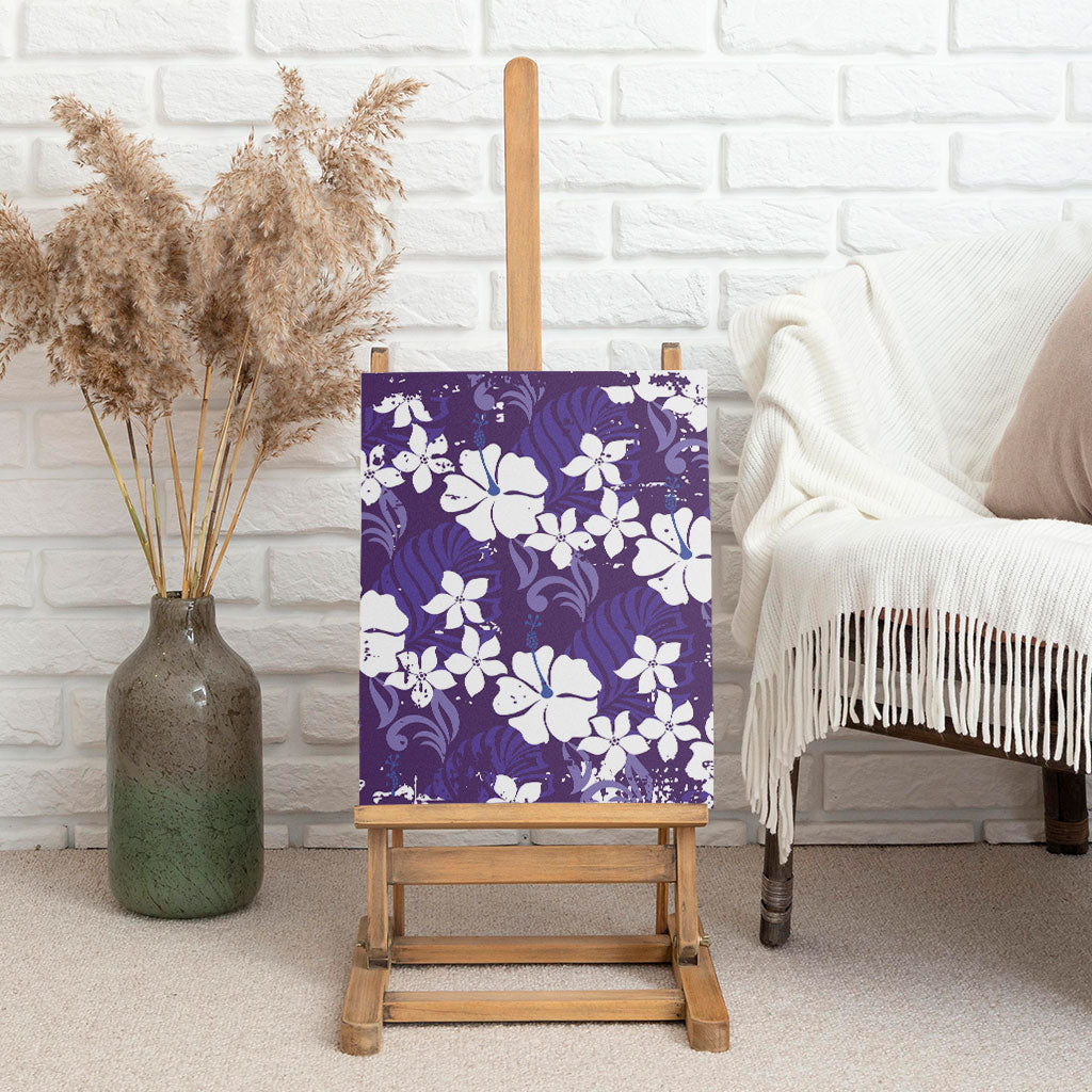 Purple Hawaiian Hibiscus Monstera Canvas Wall Art Grunge Stylized LT01 - Polynesian Pride