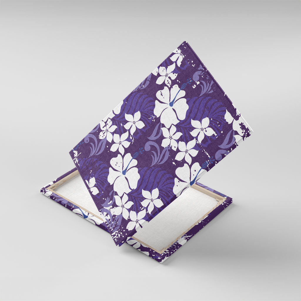 Purple Hawaiian Hibiscus Monstera Canvas Wall Art Grunge Stylized LT01 With Frame Purple - Polynesian Pride