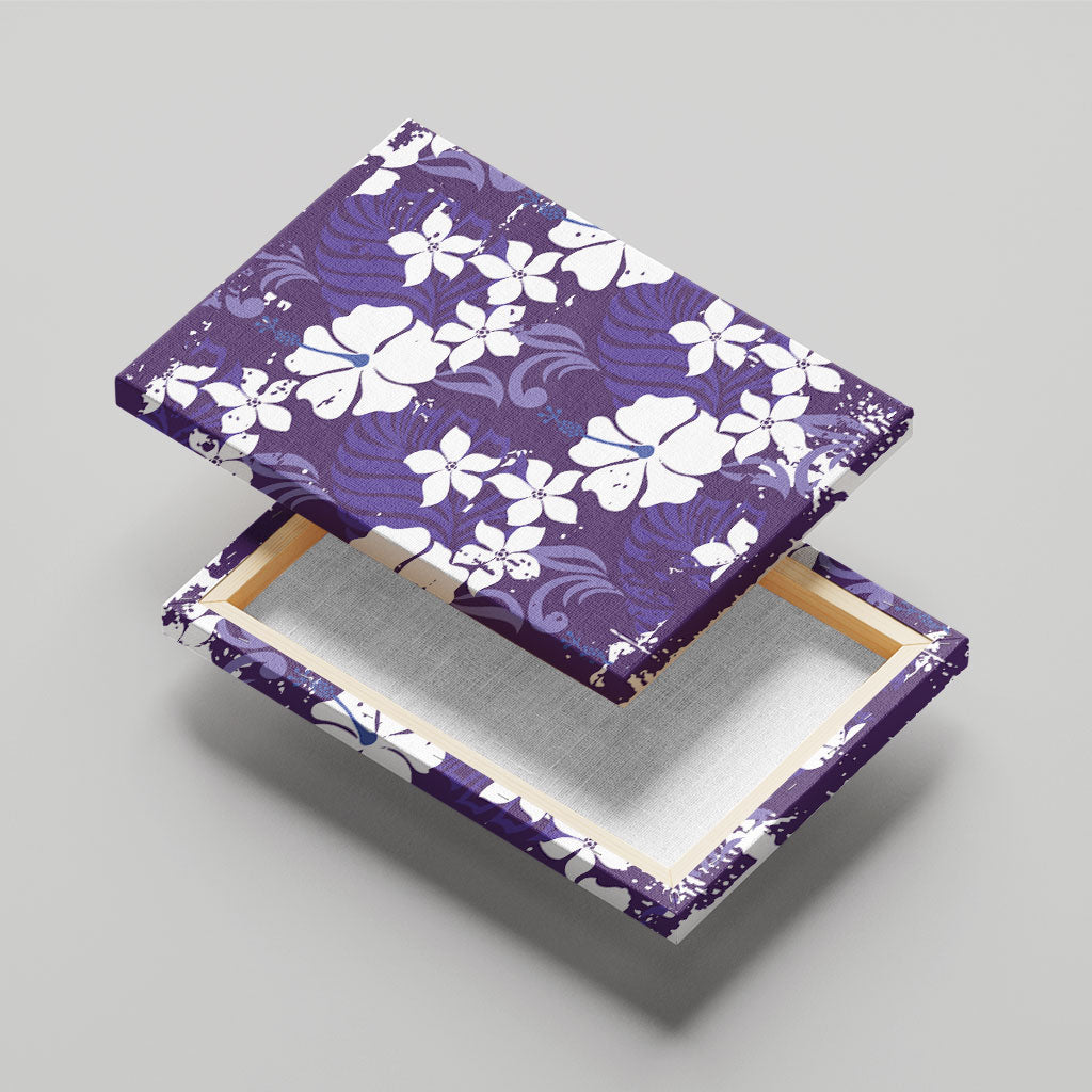 Purple Hawaiian Hibiscus Monstera Canvas Wall Art Grunge Stylized LT01 - Polynesian Pride