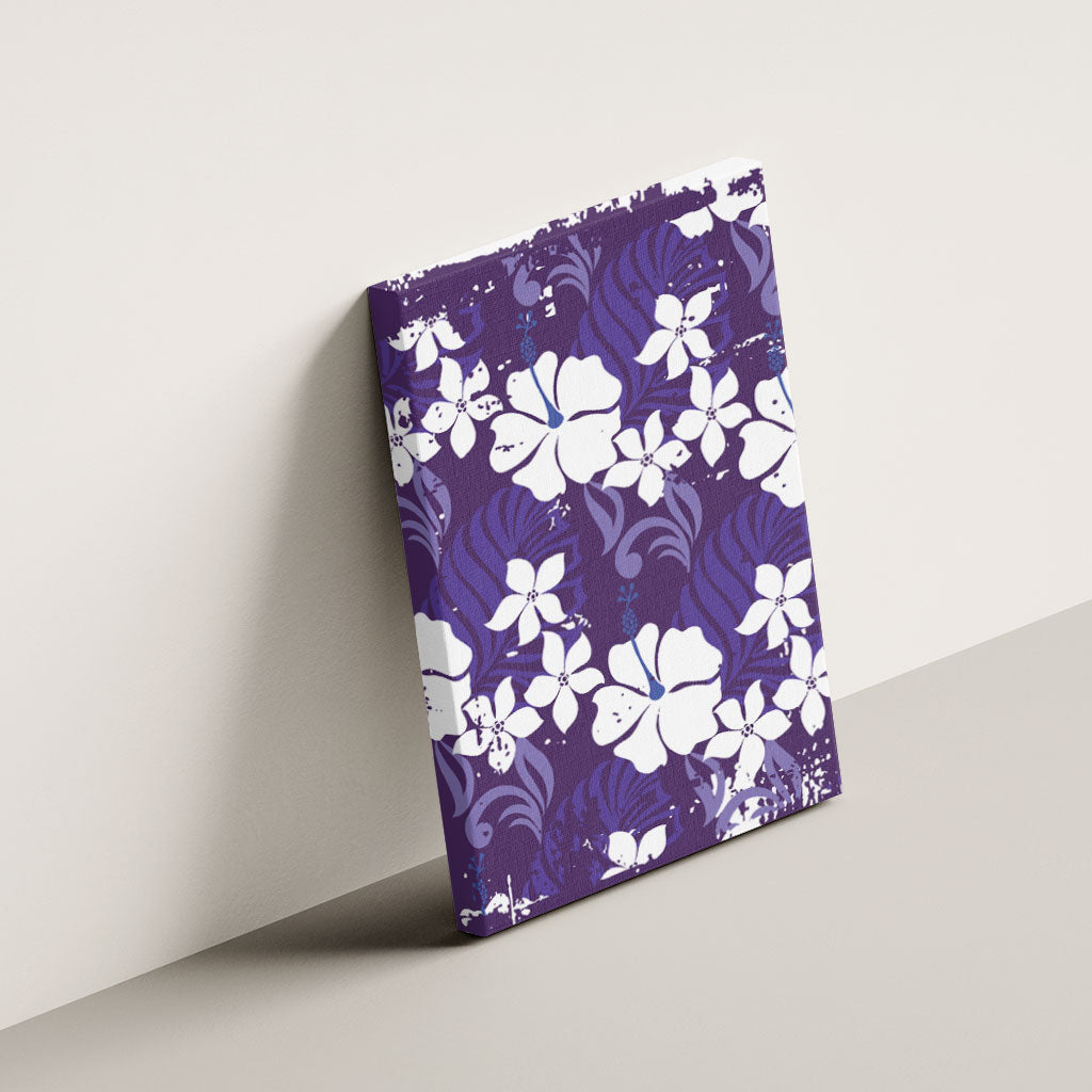 Purple Hawaiian Hibiscus Monstera Canvas Wall Art Grunge Stylized LT01 - Polynesian Pride