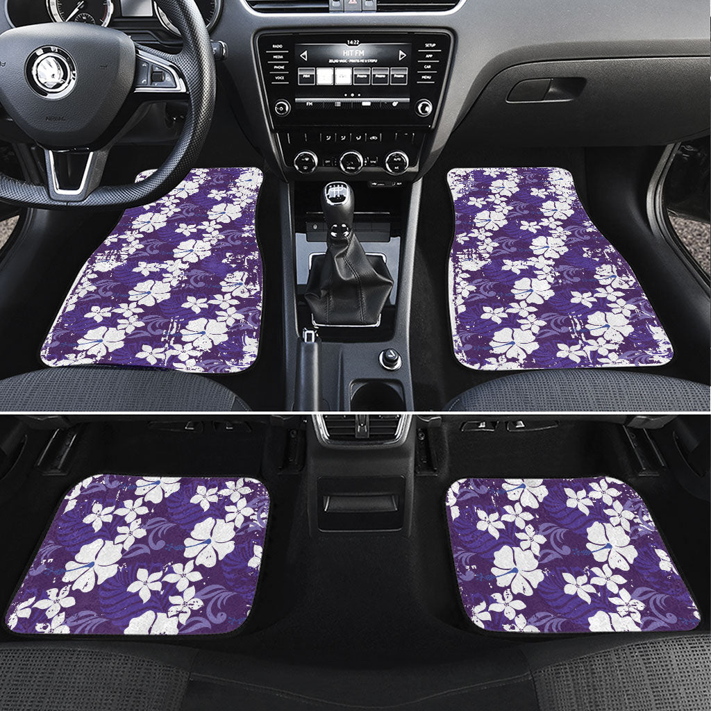 Purple Hawaiian Hibiscus Monstera Car Mats Grunge Stylized