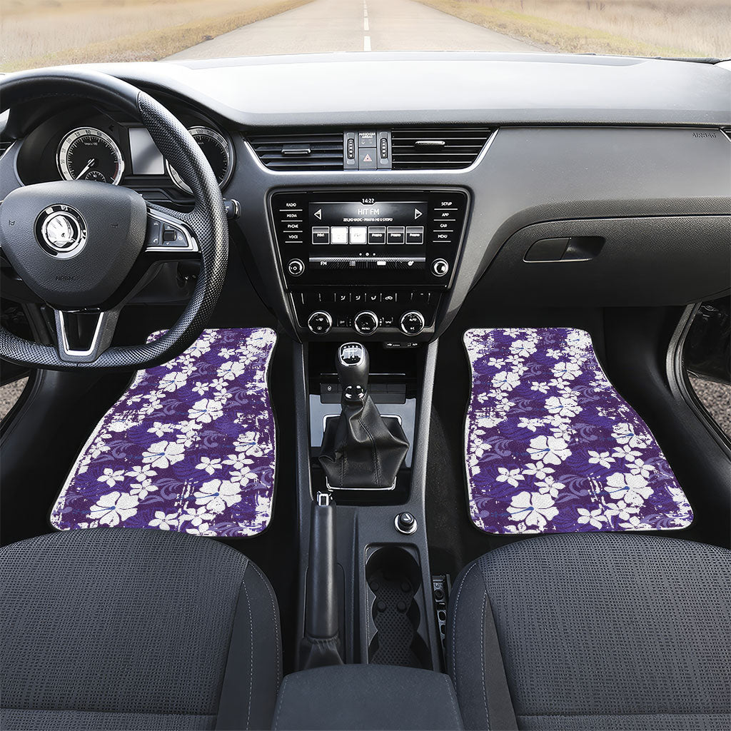Purple Hawaiian Hibiscus Monstera Car Mats Grunge Stylized LT01 Set 2pcs - Front Purple - Polynesian Pride