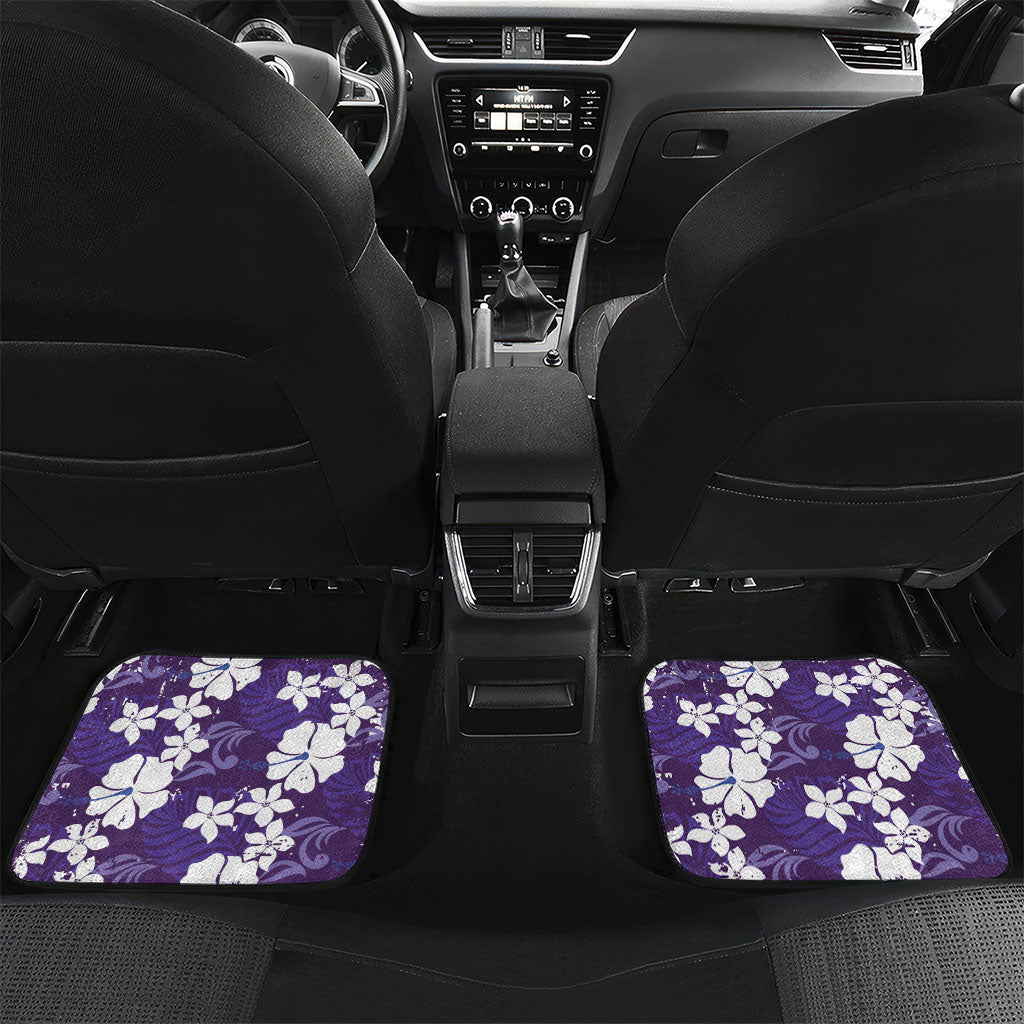 Purple Hawaiian Hibiscus Monstera Car Mats Grunge Stylized LT01 Set 2pcs - Back Purple - Polynesian Pride