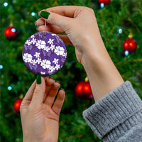 Purple Hawaiian Hibiscus Monstera Ceramic Ornament Grunge Stylized