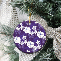 Purple Hawaiian Hibiscus Monstera Ceramic Ornament Grunge Stylized